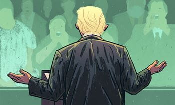 Donald Trump speaks to a crowd.