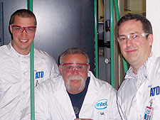 Kevin Lee '92 trades design tips with Paul and Mickey Teutul following the Intel factory tour.