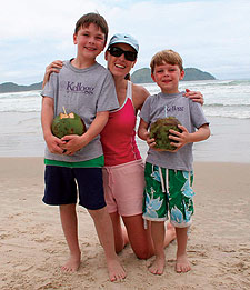 Alex Magin '97 with sons Phillip and Logan in January on the beach in Brazil