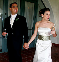 For the first time in public, Mr. and Mrs. Javier Rendon '03! A big Kellogg toast to Javier and Amy, married May 6.