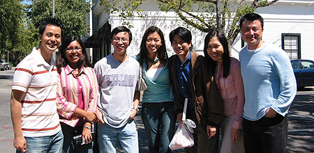 Lewis Lin, Charmaine Hussain, Bin Yao, Urapa Nontasut, Bowdoin Su, Janette Chung (all '04) and Chris Wang '05 in Palo Alto, Calif.
